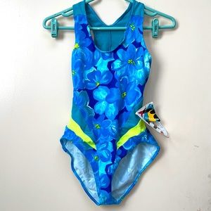 Liz Claiborne Brand New With Shopping Tags Blue Floral Bathing Suit Size Medium